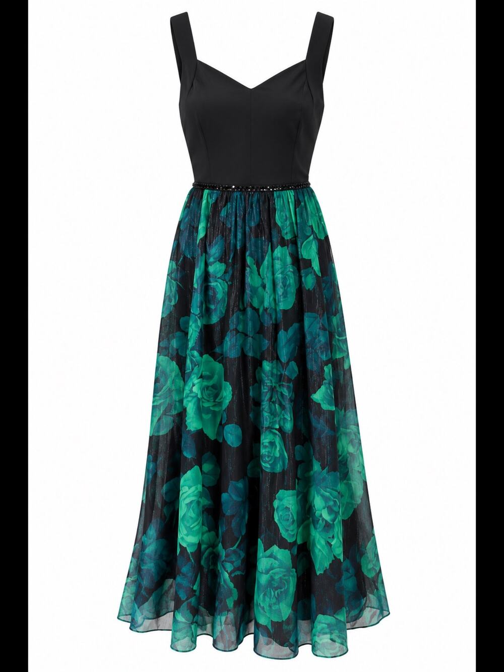 Alexa B NWT Black Green Floral Maxi Dress 10P